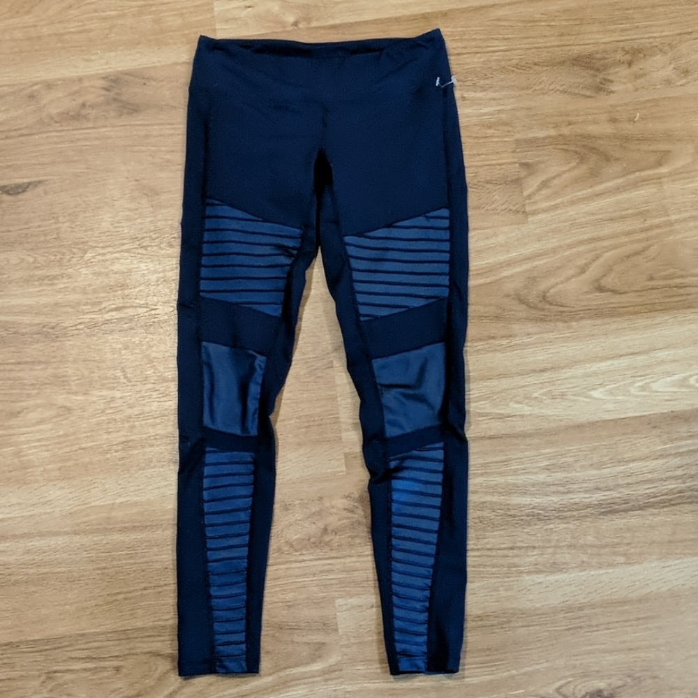 Blue leggings with "leather" detail